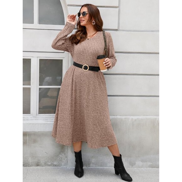 Plus Size Sweater Dress Maxi Fall Winter Casual Formal Dress - Picture 6 of 6